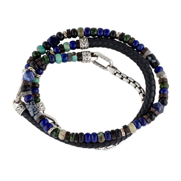 JOHN HARDY WOVEN LEATHER & MULTISTONE TRIPLE WRAP BRACELET OR NECKLACE - Picture 5 of 11